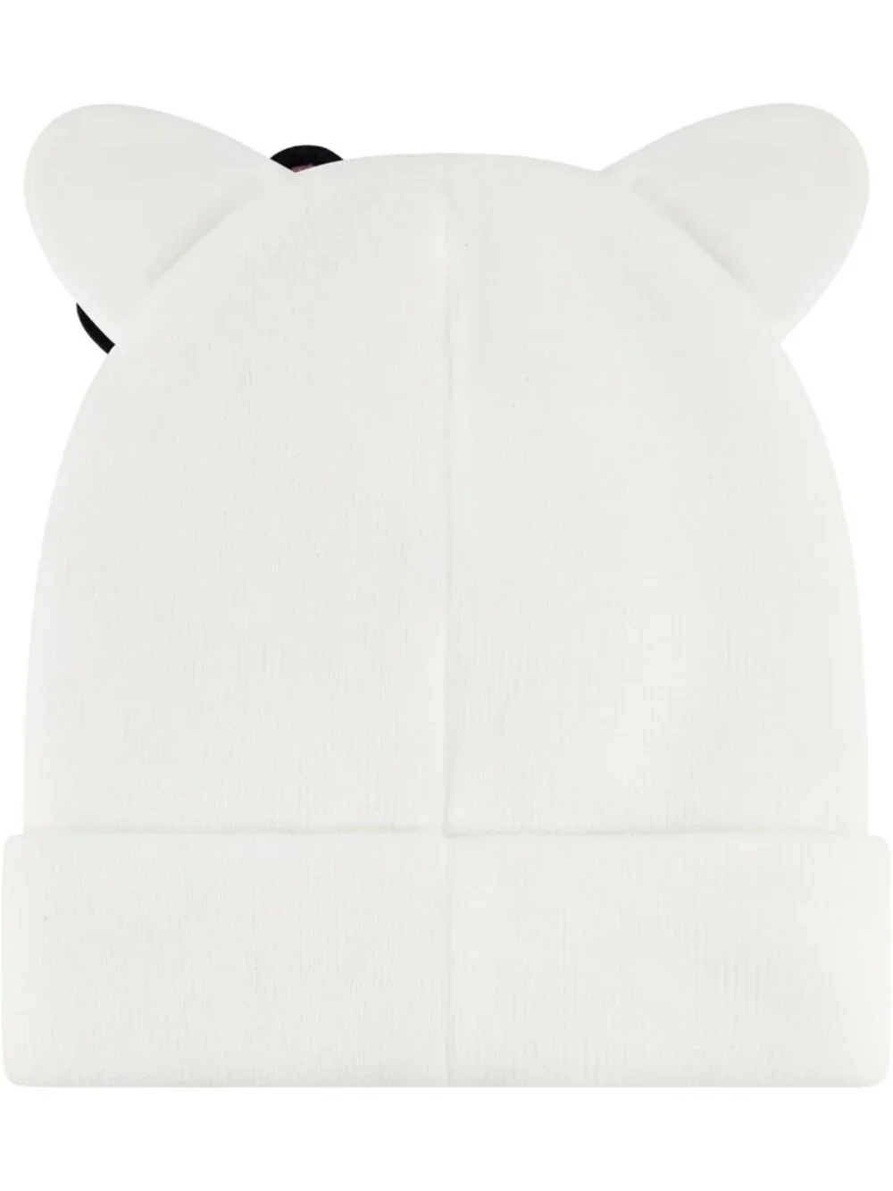 Cozy Winter Beanie Hat with 3D Ears & Bow, Acrylic Knit, White, Adult Size